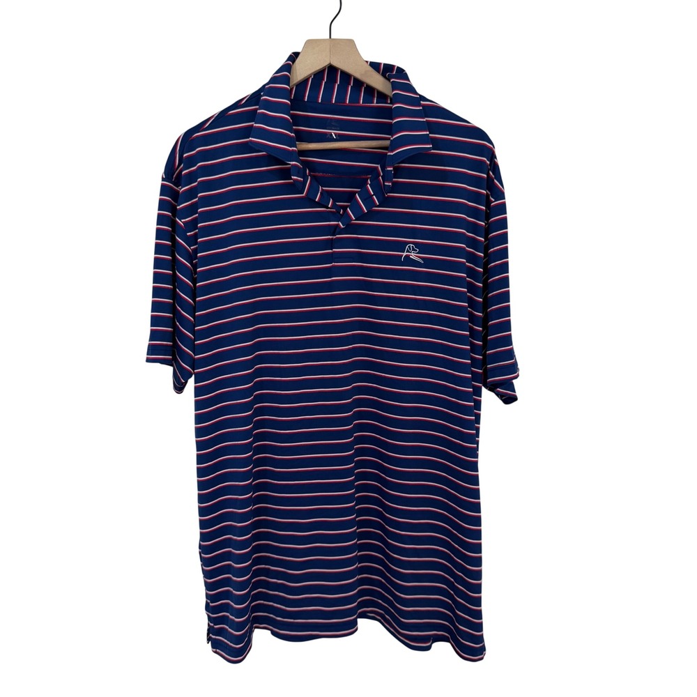 Rhoback Polo Shirt XXL Navy Blue Red White Striped Performance American Flag